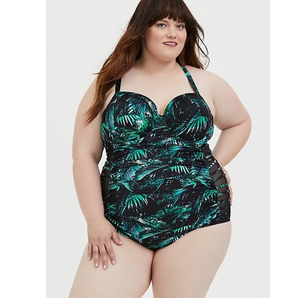 🎉HP🎉Torrid BLACK GREEN PALM PUSH-UP SWIMSUIT - Picture 6 of 16